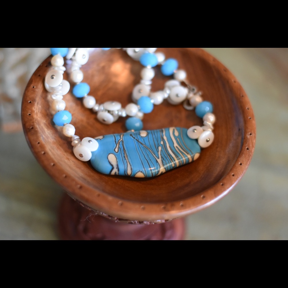 Turquoise Glass Pearl Necklace